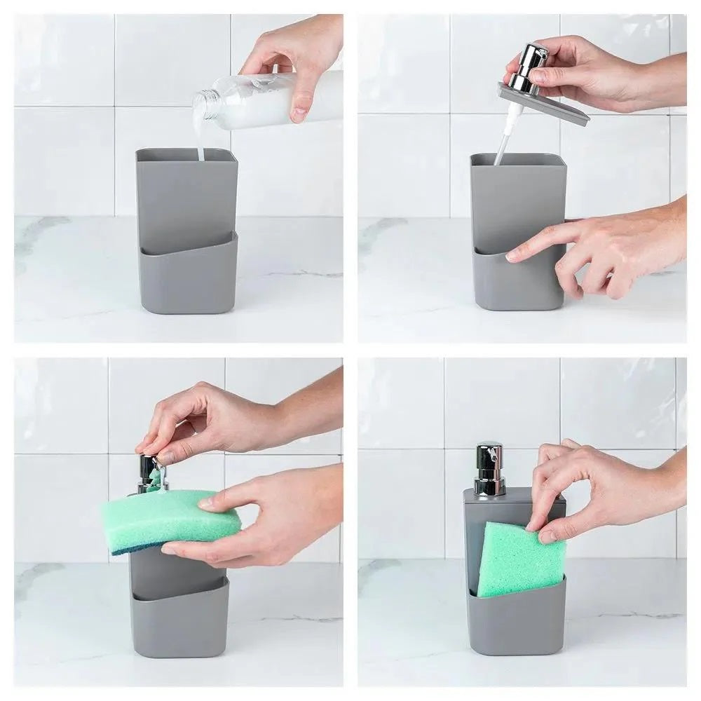 Dispensador Lavaloza con Porta Esponja Gris 650 Ml - Organiza2